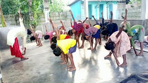 Training village children's to do exercise Training village children's to do exercise